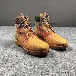 Timberland Combat Boots Mens 10.5 Paint Splatter Nubuck Lace Up A5MJX EUC‎